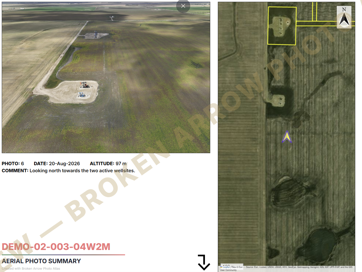 Landscape map atlas example with photo, satellite map, boundary, and direction arrow