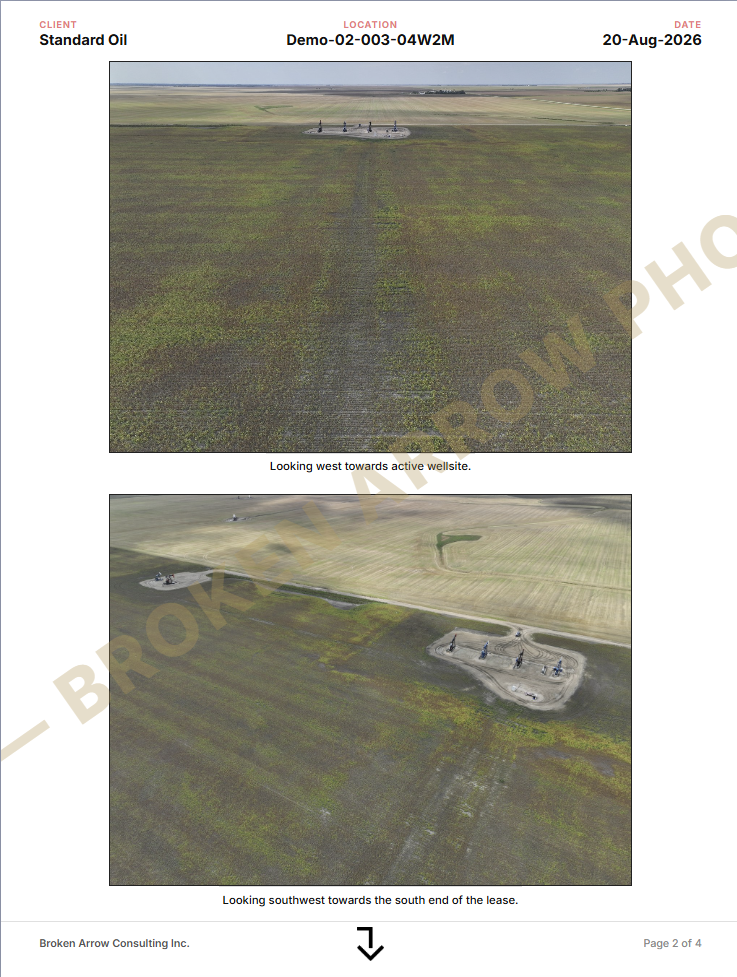 Two-photo log example with client, location, date, and captions